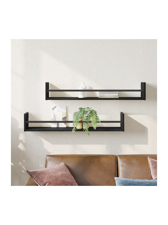 Shelves Wall Black Oak 2pcs 80x16x14cm