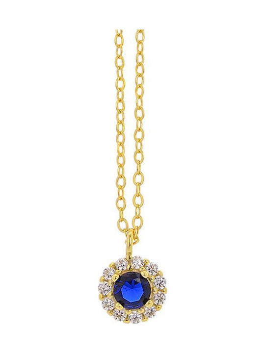 Prince Silvero Rosette Necklace Made of Gold Plated Silver with Blue Zircon