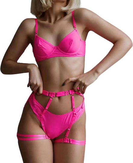 Helianthi Fuchsia 4-Piece Lingerie Set Underwire Garter Belts