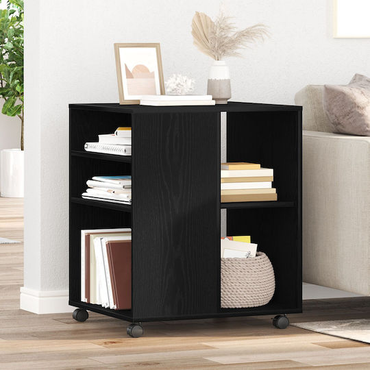 Masă Laterală Rectangulară Din Lemn Cu Roți Neagră L60xL53xÎ72.5cm