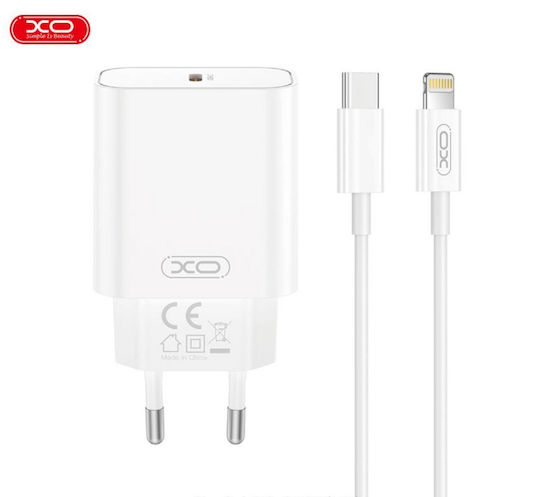 XO Ladegerät mit USB-C Anschluss und Kabel USB-C - Lightning 20W Stromlieferung Weißs (CE32)