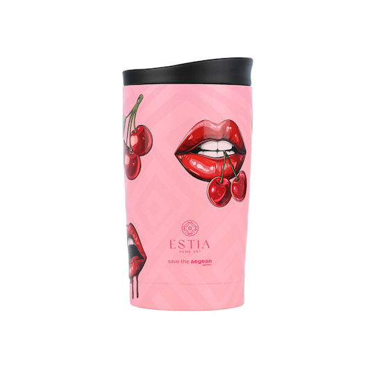 Estia Reisebecher Save The Aegean Recycelbares Thermosflasche Rostfreier Stahl BPA-frei 350ml Blush Pop