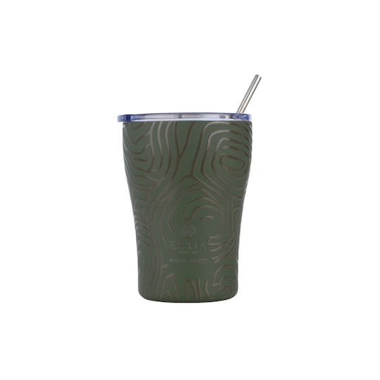 Estia Coffee Mug Save The Aegean Recyclable Glass Thermos Stainless Steel BPA Free 350ml Olive Flow