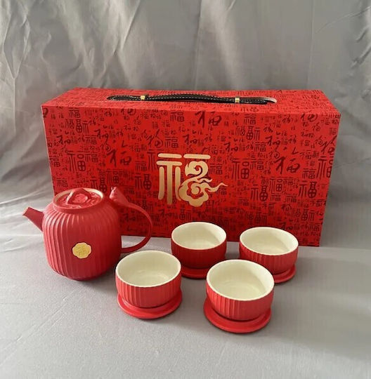 Teeset mit Tasse Keramik Rot 5Stück