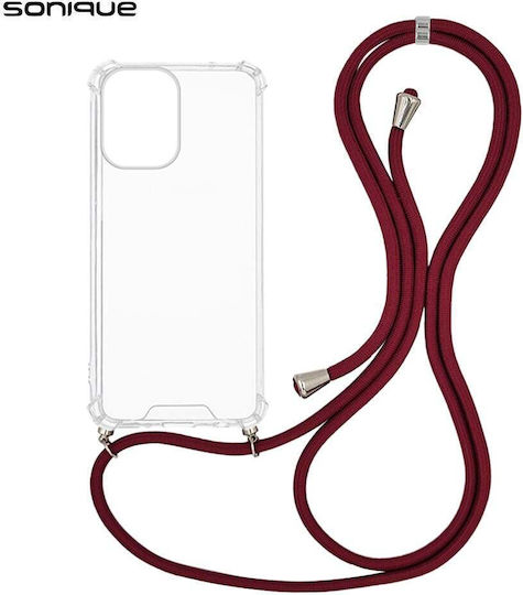 Sonique Armor Clear Silicone Case with Cord for Motorola Moto G34 5G Bordeaux