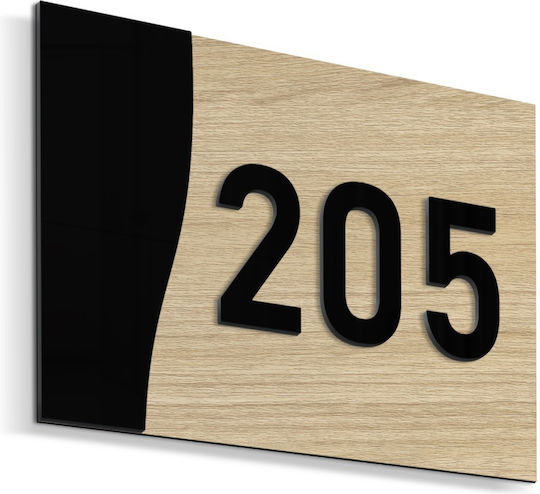 Klebendes Schildnummernrahmen ''Nummer Ihrer Wahl'' 130x90mm Basis Holz Schwarzes Acrylkunststoff 3mm Nr. 879988