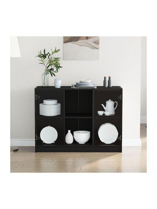 Floor-standing Living Room Display Cabinet made of Particleboard with Glass Black Oak 102x37x75.5cm