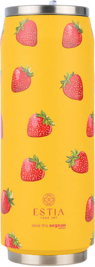 Estia Travel Cup Save the Aegean Recyclable Glass Thermos Stainless Steel / Plastic BPA Free 500ml Berry Bright with Straw