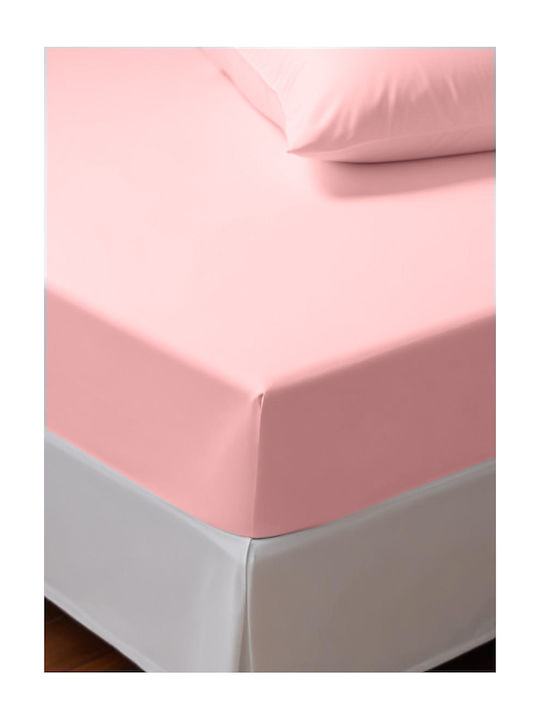e-Linothiki Sheet King Size with Elastic 180x200+30cm. Dreamy Cotton Pink