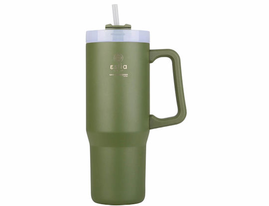 Estia Straw Tumbler XL Save the Aegean Reciclabil Pahar cu mâner Termos Oțel inoxidabil Fără BPA 900ml Forest Spirit cu Pai și Mâner