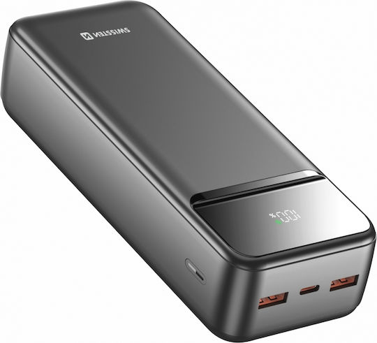 Swissten Power Line II 30000mAh 22.5W με Θύρα USB-A και 2 Θύρες USB-C Power Delivery Μαύρο