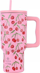 Estia Straw Tumbler XL Save the Aegean 900ml Cherry Rose