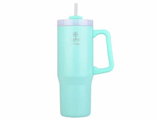 Estia Straw Tumbler XL Save the Aegean Рециклируем Чаша с дръжка Термос Неръждаема стомана Без BPA 900мл Bermuda Green с Сламка и Дръжка