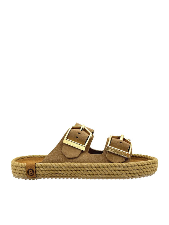 Δερμάτινα Γυναικεία Ανατομικά Σανδάλια Flatforms Μπεζ