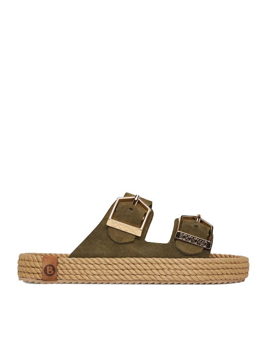 Δερμάτινα Γυναικεία Ανατομικά Σανδάλια Flatforms Χακί