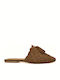 Flat Suede Mules in Tabac Brown Color