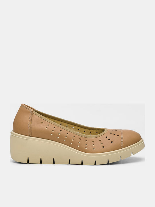 Lederne Damen Ballerinas in Beige Farbe