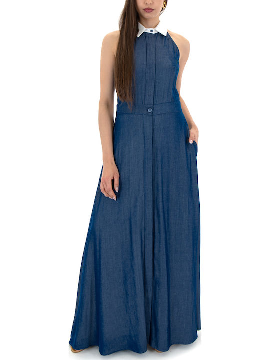 Summer Maxi Dress for Wedding Christening Off-Shoulder Blue