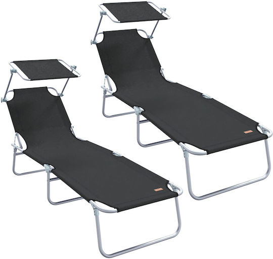 Folding Sunbeds 2 Pieces Black Canopy 600d Oxford Fabric