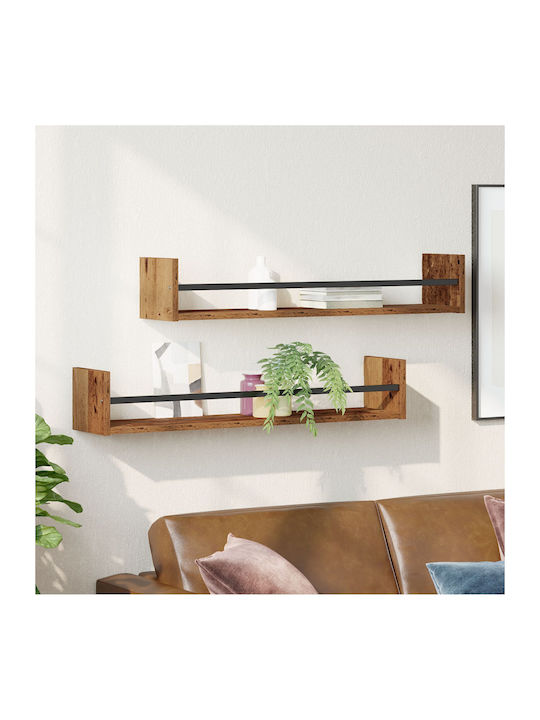 Wall Shelf Stepladder Style Old Wood (2 pcs) 80x16x14 cm