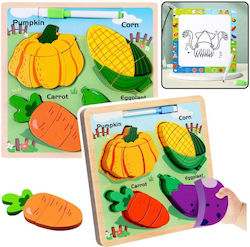 Placă puzzle educațională din lemn 2-în-1 Legume Marker