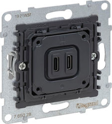 Legrand Seano Διπλή Πρίζα Ρεύματος με 2 Θύρες USB
