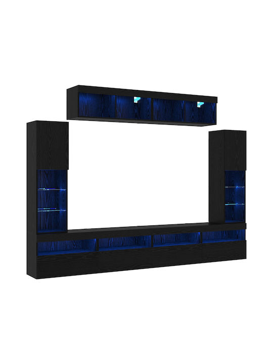 Living Room TV Unit with Lighting Black Oak L30...