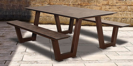 Метално Маса Пикник Стабилна Кафяв 200x180x75бр