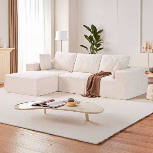 Corner Couch with Reversible Angle Beige 265x165x57 cm