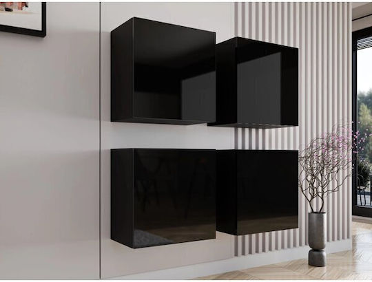 Venenou 143 Hanging Living Room Cabinet Made of Glossy Black Particle Board Black 100x30x100cm