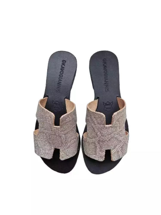 Gkavogiannis Sandals Δερμάτινα Σανδάλια Χρυσά
