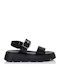 Leather Women's Flat Sandals in Black Color
