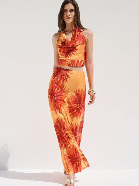 Satin Maxi Skirt Multicolored