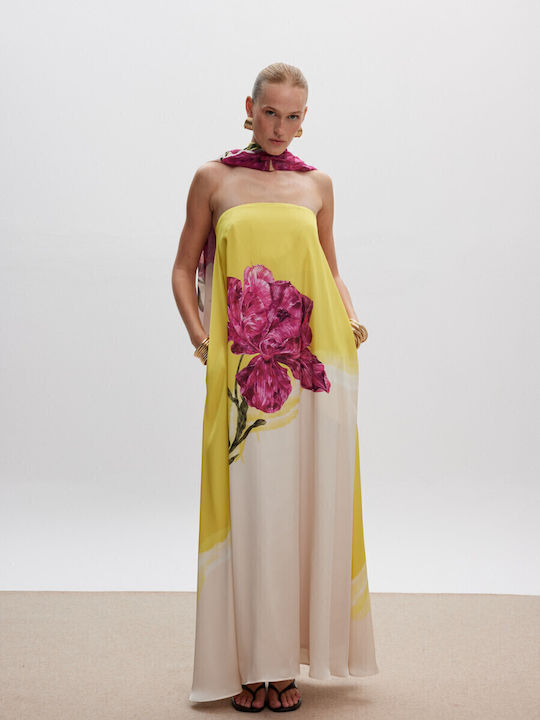 Summer Maxi Dress for Wedding - Christening Strapless Yellow