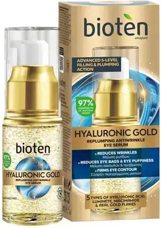 Bioten Hyaluronic Gold Moisturizing Serum Eyes with Niacinamide & Hyaluronic Acid for Bags & Firming 15ml