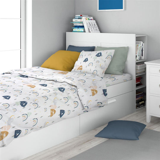 Dimcol Σετ Σεντόνια Μονά Βαμβακερά White-blue 160x240cm 2τμχ