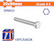 Wadfow Screw Hexagon Galvanized DIN 933 with Diameter M20 and Length 80mm 15pcs 3.5kg