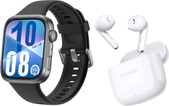 Huawei Watch Fit 4 43mm Waterproof with Heart Rate Monitor (Black + Huawei Freebuds SE 2 Ceramic White)