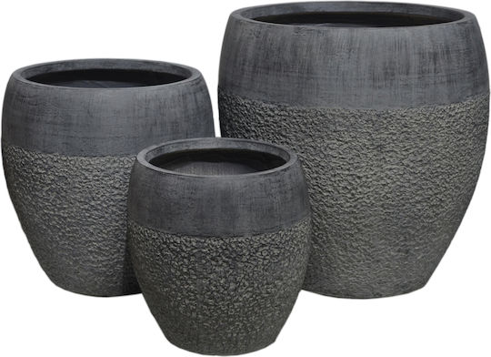 HomeMarkt Σετ 3 Γλάστρες Μεταλλικές Σκούρο Cement HomeMarkt Σετ 3 Γλάστρες Μεταλλικές Σκούρο Cement