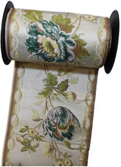 Floral Fabric Ribbon with Gold Thread Ecru 16.5cm Width Price Per Meter