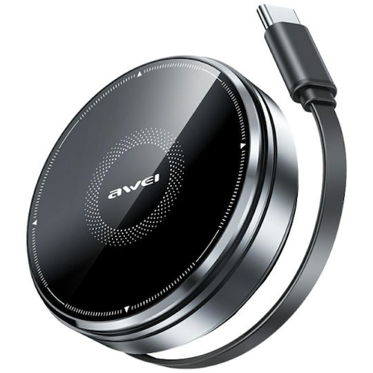 Awei Încărcător Wireless (Qi Pad) și Cablu USB-C 15W Negruς (W27)