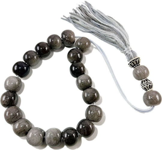Glass Worry Beads with Tassel with 10 Beads Gray 10cm