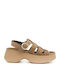 Leather Women's Flat Sandals in Green Color