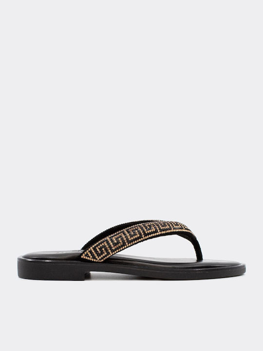 Leather Women's Flat Sandals in Black Color