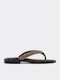 Leather Women's Flat Sandals in Black Color