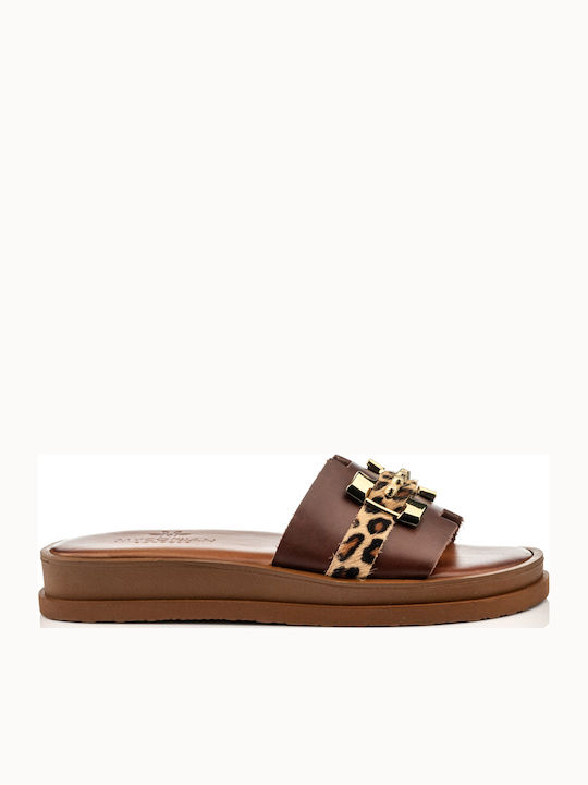 Leather Women's Flat Sandals Brown