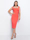 Summer Midi Dress with Spaghetti Strap with Slit Coral