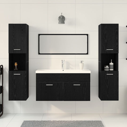 vidaXL Countertop Countertop without Sink, with Mirror & Column Black Oak
