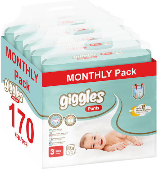 Giggles Πάνες Βρακάκι Pants Premium Monthly Pack No. 3 για 4-9kg 170τμχ
