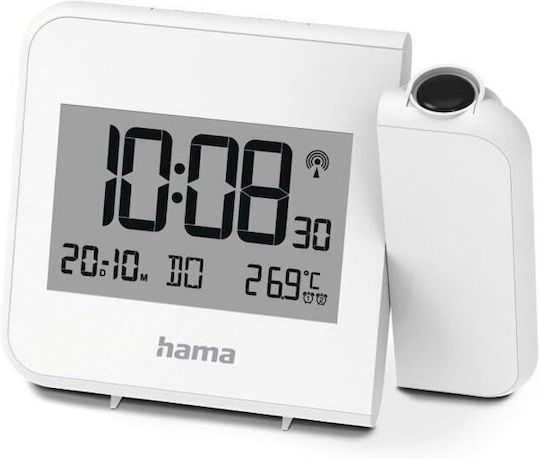 HAMA Clock Επιτραπέζιο Ψηφιακό Ρολόι LCD με Ξυπνητήρι & Ραδιόφωνο Λευκό 00222206